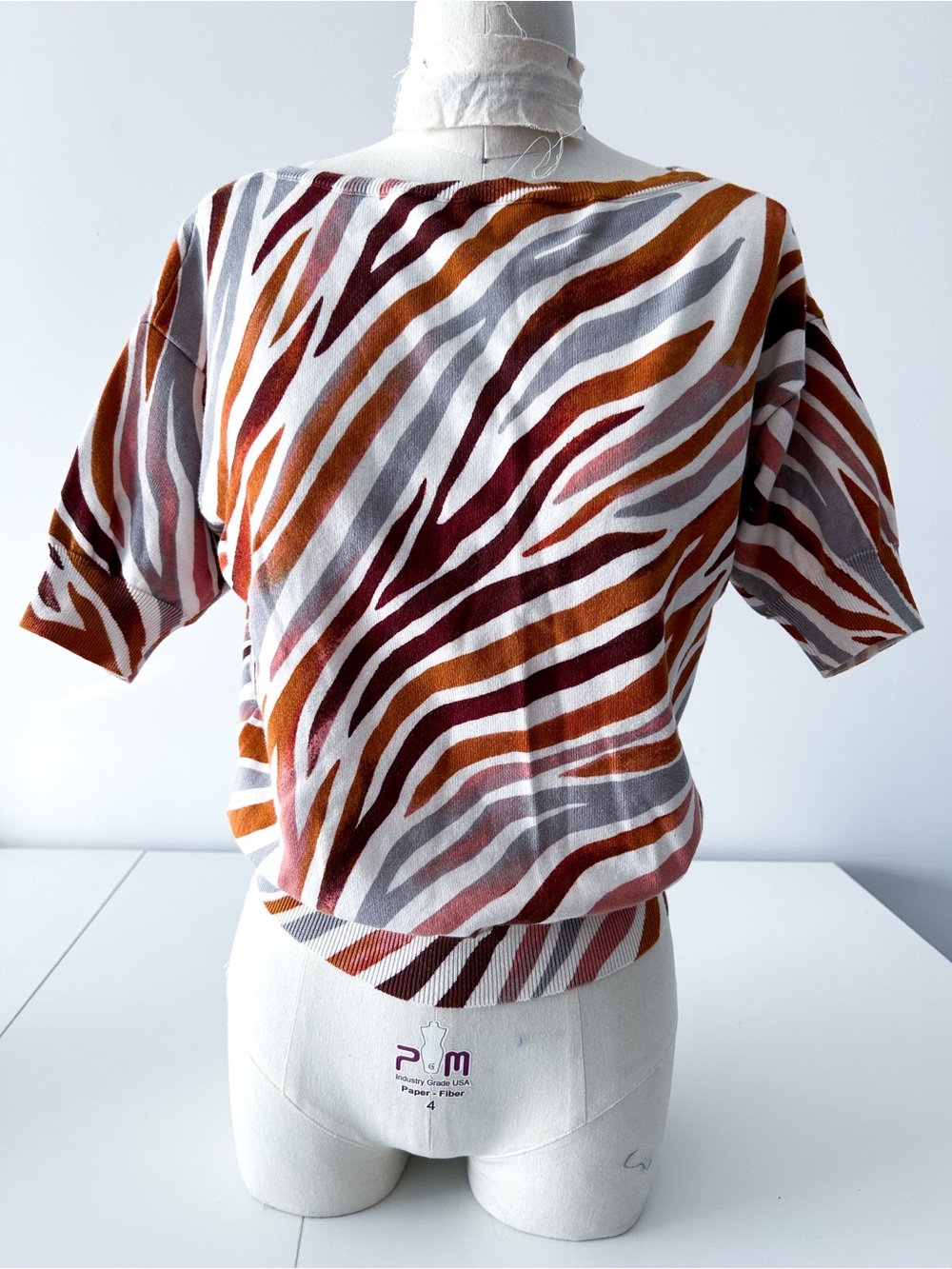 Ann Taylor Zebra-Stripe Short Sleeve Top in Rust, Blush & Gray